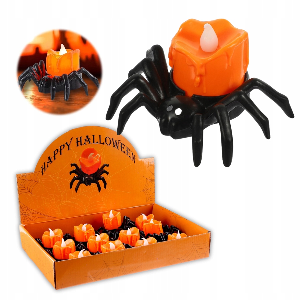 LED SPIDER SVIETIDLÁ PAVÚKY HALLOWEENSKÉ DEKORÁCIE OZDOBA LED SVIEČKY SADA 12 KS